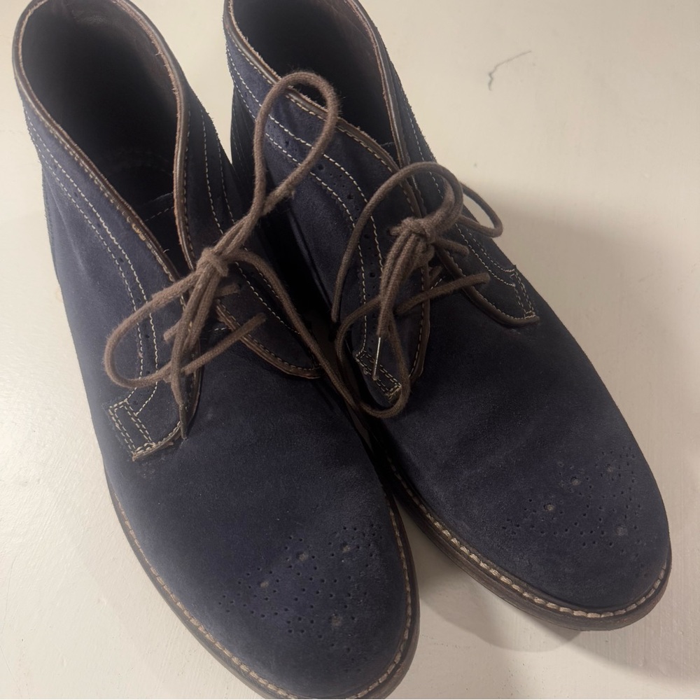 JOHNSTON & MURPHY Navy Chukka Ankle Boots Sz. 8.5M Suede Brogue Mens Lace-Up